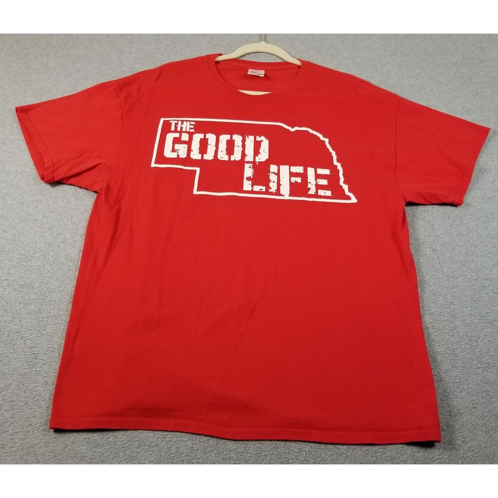 Nebraska T-Shirt Men's XL Red White The Good Life Graphic Tee Short Sleeve State